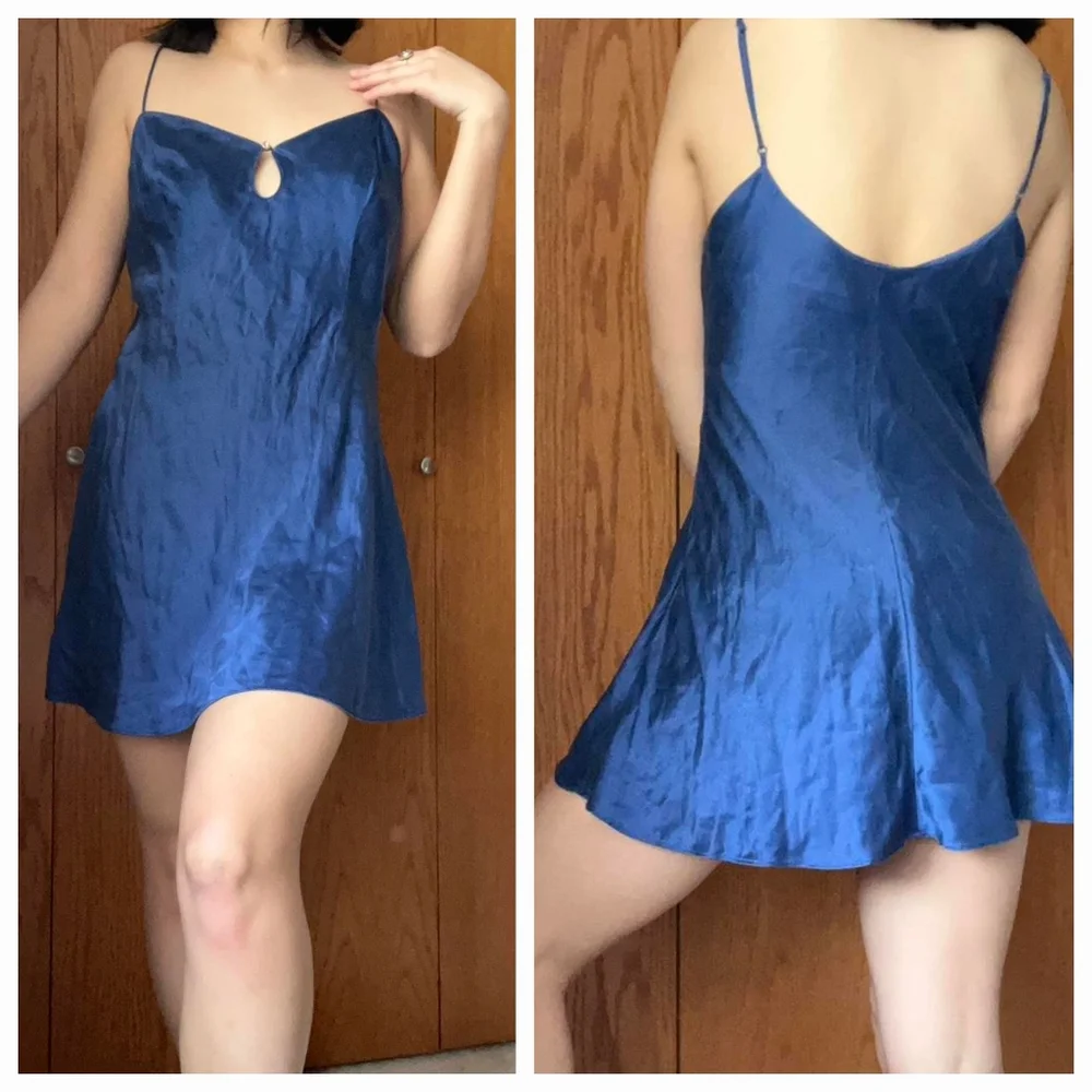 Vintage Pure Silk 1990s Victorias Secret  Royal Blue Slip Dress - Picture 11 of 16